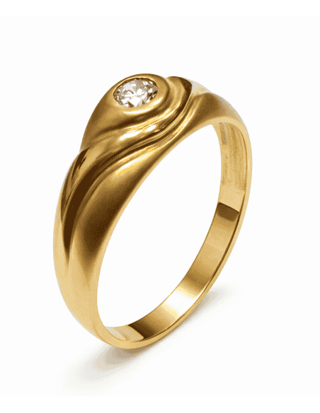 Anillo Solitario para Hombre con circonita -  Oro Amarillo 18K