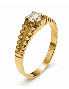 Anillo Solitario para Hombre con circonita -  Oro Amarillo 18K