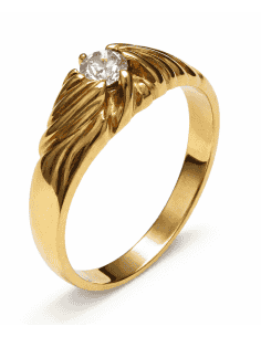 Anillo Solitario para Hombre con circonita -  Oro Amarillo 18K