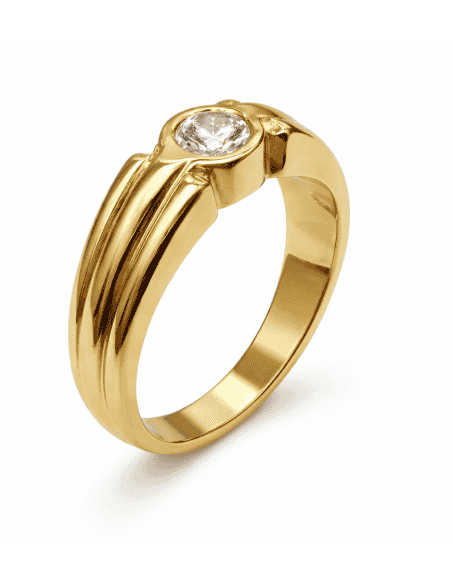 Anillo Solitario para Hombre con circonita -  Oro Amarillo 18K