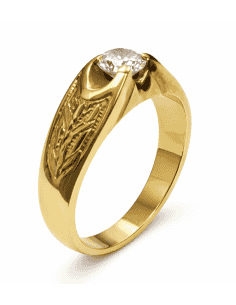 Anillo Solitario para Hombre con circonita -  Oro Amarillo 18K