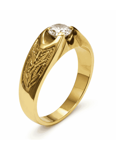 Anillo Solitario para Hombre con circonita -  Oro Amarillo 18K