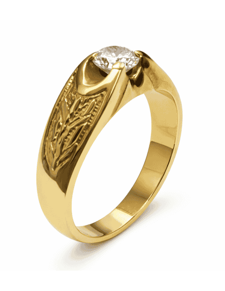 Anillo Solitario para Hombre con circonita -  Oro Amarillo 18K