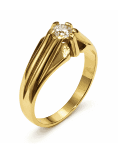 Anillo Solitario para Hombre con circonita -  Oro Amarillo 18K