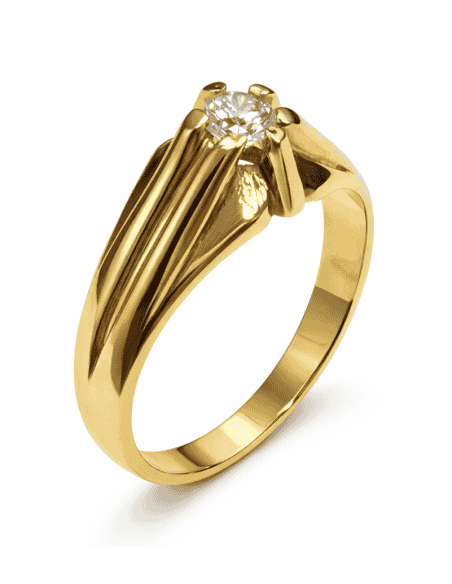 Anillo Solitario para Hombre con circonita -  Oro Amarillo 18K