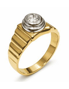 Anillo Solitario para Hombre con circonita -  Oro Amarillo y Blanco 18K