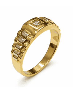 Anillo Solitario para Hombre con circonita -  Oro Amarillo y Blanco 18K