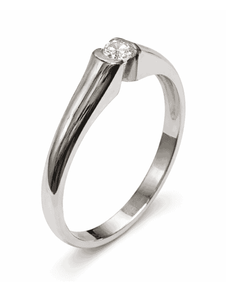 Anillo Solitario para Hombre con circonita -  Oro Blanco 18K