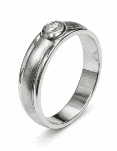 Anillo Solitario para Hombre con circonita -  Oro Blanco 18K