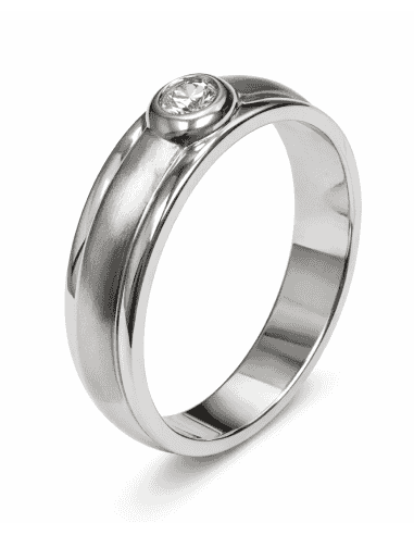 Anillo Solitario para Hombre con circonita -  Oro Blanco 18K
