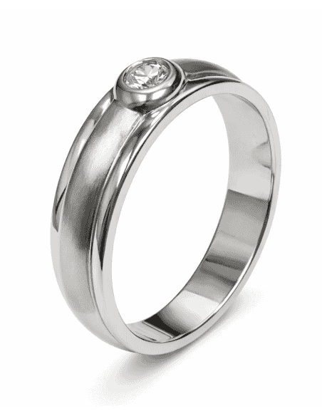 Anillo Solitario para Hombre con circonita -  Oro Blanco 18K