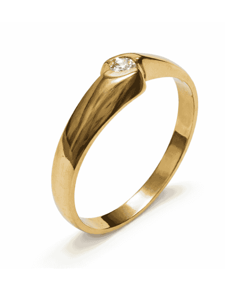Anillo Solitario para Cadete con circonita -  Oro Amarillo 18K