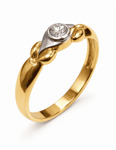 Anillo Solitario para Hombre o cadete con circonita -  Oro Amarillo y Blanco 18K