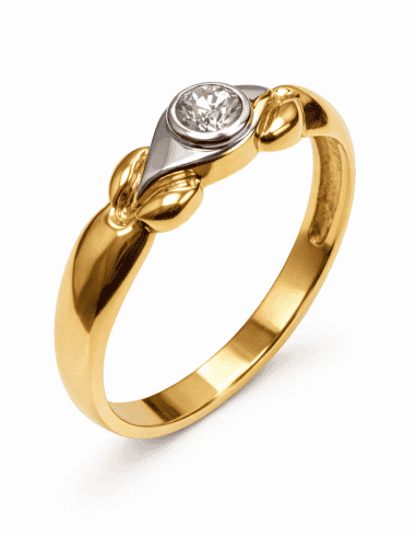 Anillo Solitario para Hombre o cadete con circonita -  Oro Amarillo y Blanco 18K