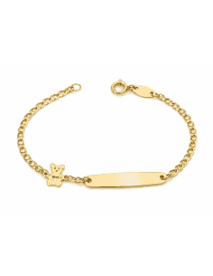 Pulsera Esclava Infantil Chapa oso corazón  - Oro Amarillo 9K
