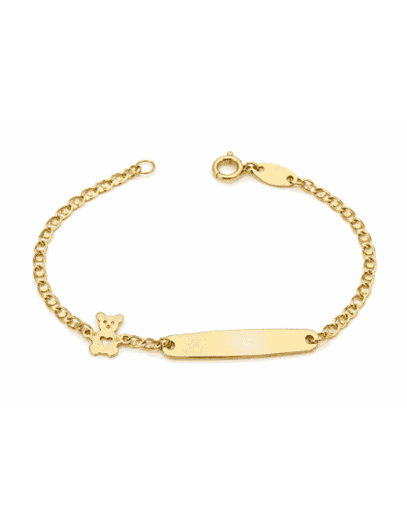 Pulsera Esclava Infantil Chapa oso corazón  - Oro Amarillo 9K