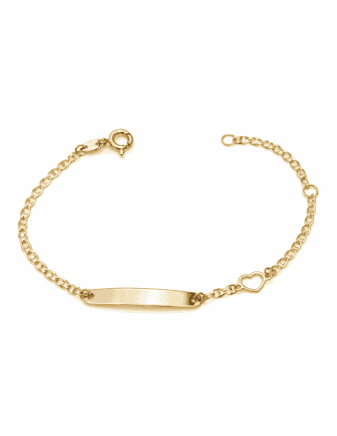 Pulsera Esclava Infantil con Chapa y Motivo de Corazón – Oro Amarillo 9K