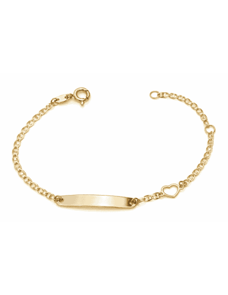Pulsera Esclava Infantil con Chapa y Motivo de Corazón – Oro Amarillo 9K
