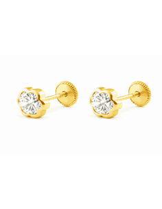Pendientes para Niña Flor con circonita  - Oro Amarillo 9K