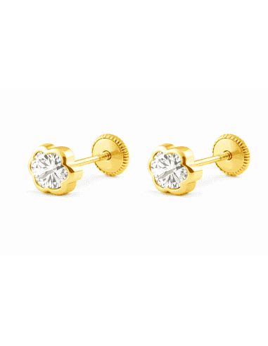 Pendientes para Niña Flor con circonita  - Oro Amarillo 9K