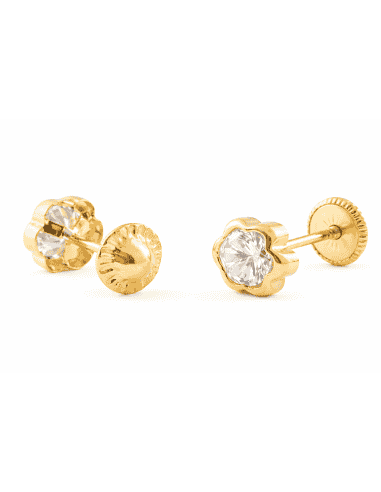 Pendientes para Niña Flor con circonita  - Oro...