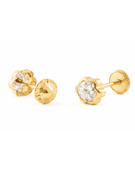 Pendientes para Niña Flor con circonita  - Oro Amarillo 9K