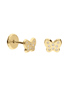 Pendientes para Niña Mariposa con 8 circonitas en cada una de ellas - Oro Amarillo 9K