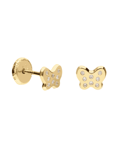 Pendientes para Niña Mariposa con 8 circonitas en cada una de ellas - Oro Amarillo 9K