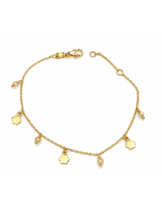 Pulsera infantil con colgantes forma floral y cuentas Rosas - Oro Amarillo 18K