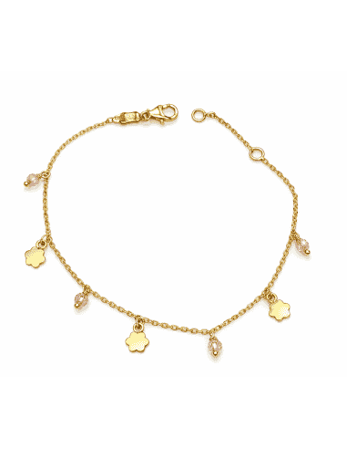 Pulsera infantil con colgantes forma floral y cuentas Rosas - Oro Amarillo 18K