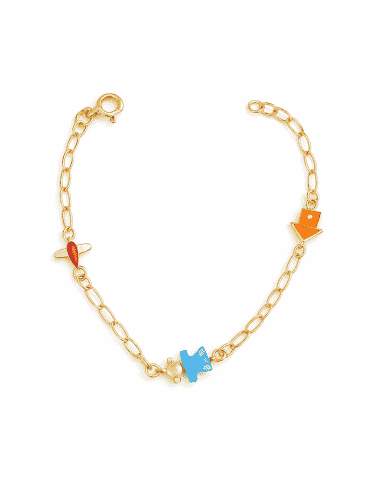 Pulsera Infantil con Figuras Esmaltadas de Colores - Oro Amarillo 18K