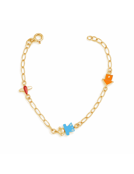 Pulsera Infantil con Figuras Esmaltadas de Colores - Oro Amarillo 18K
