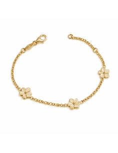 Pulsera infantil con Flores Esmaltadas  - Oro amarillo 18K