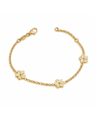 Pulsera infantil con Flores Esmaltadas  - Oro amarillo 18K