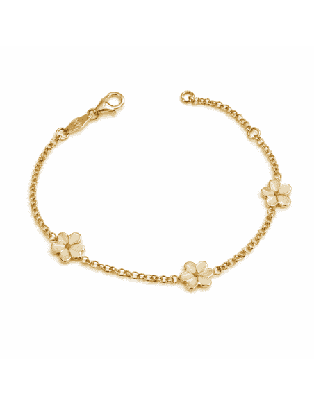 Pulsera infantil con Flores Esmaltadas  - Oro amarillo 18K