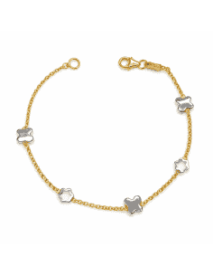Pulsera infantil con mariposas y estrellas caladas - Oro Amarillo y Blanco 18K