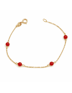 Pulsera infantil cadena y bolitas de coral  - Oro amarillo 18K