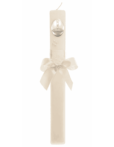 Vela de Bautizo Personalizada con Chapa de Plata de Primera Ley y Lazo Elegante - GA1136