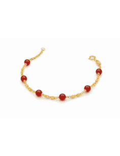 Pulsera infantil cadena y bolas de coral  - Oro amarillo 18K