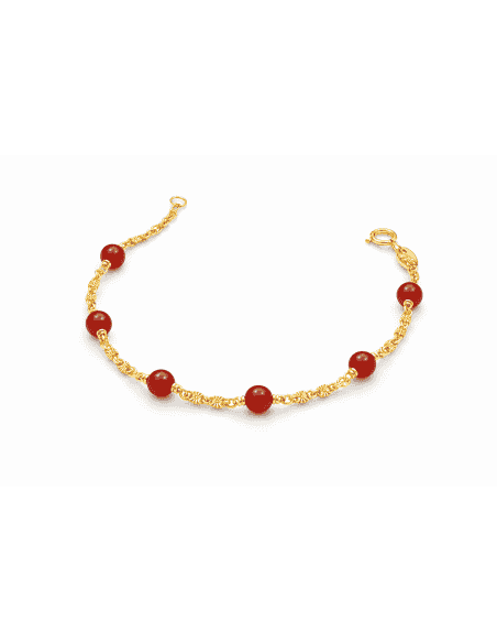 Pulsera infantil cadena y bolas de coral  - Oro amarillo 18K