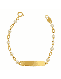 Pulsera Esclava Infantil eslabones y Perlas 3mm - Oro Amarillo 18K
