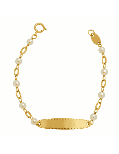 Pulsera Esclava Infantil eslabones y Perlas 3mm - Oro Amarillo 18K