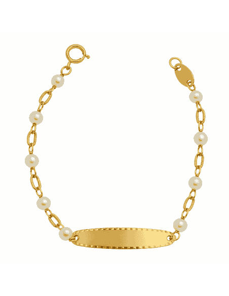 Pulsera Esclava Infantil eslabones y Perlas 3mm - Oro Amarillo 18K