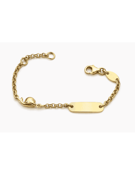 Pulsera Esclava Infantil cadena rolón con un colgante en forma de ballena - Oro Amarillo 18K