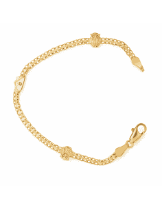 Pulsera infantil con dos búhos y una casita - Oro Amarillo 18K