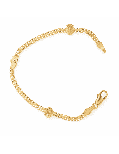 Pulsera infantil con dos búhos y una casita - Oro Amarillo 18K