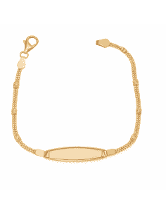 Pulsera esclava infantil con detalles en blanco y placa ovalada - Oro Amarillo