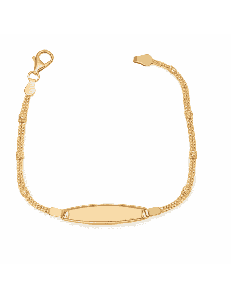 Pulsera esclava infantil con detalles en blanco y placa ovalada - Oro Amarillo