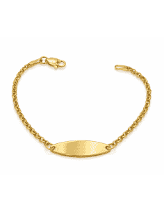 Pulsera esclava infantil con cadena forzada y placa ovalada - Oro Amarillo 18K