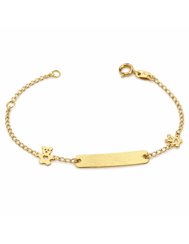 Pulsera Esclava infantil con Ositos con corazon calado en su centro - Oro amarillo 18k